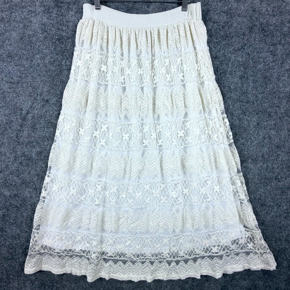 Me 2‎ Magic Lace Skirt Womens Large Off White Boho Peasant Cottagecore Pullon